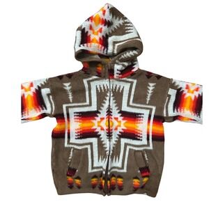 Aztec Design Kids Full Zip Hooded Wool Sweater Size 8